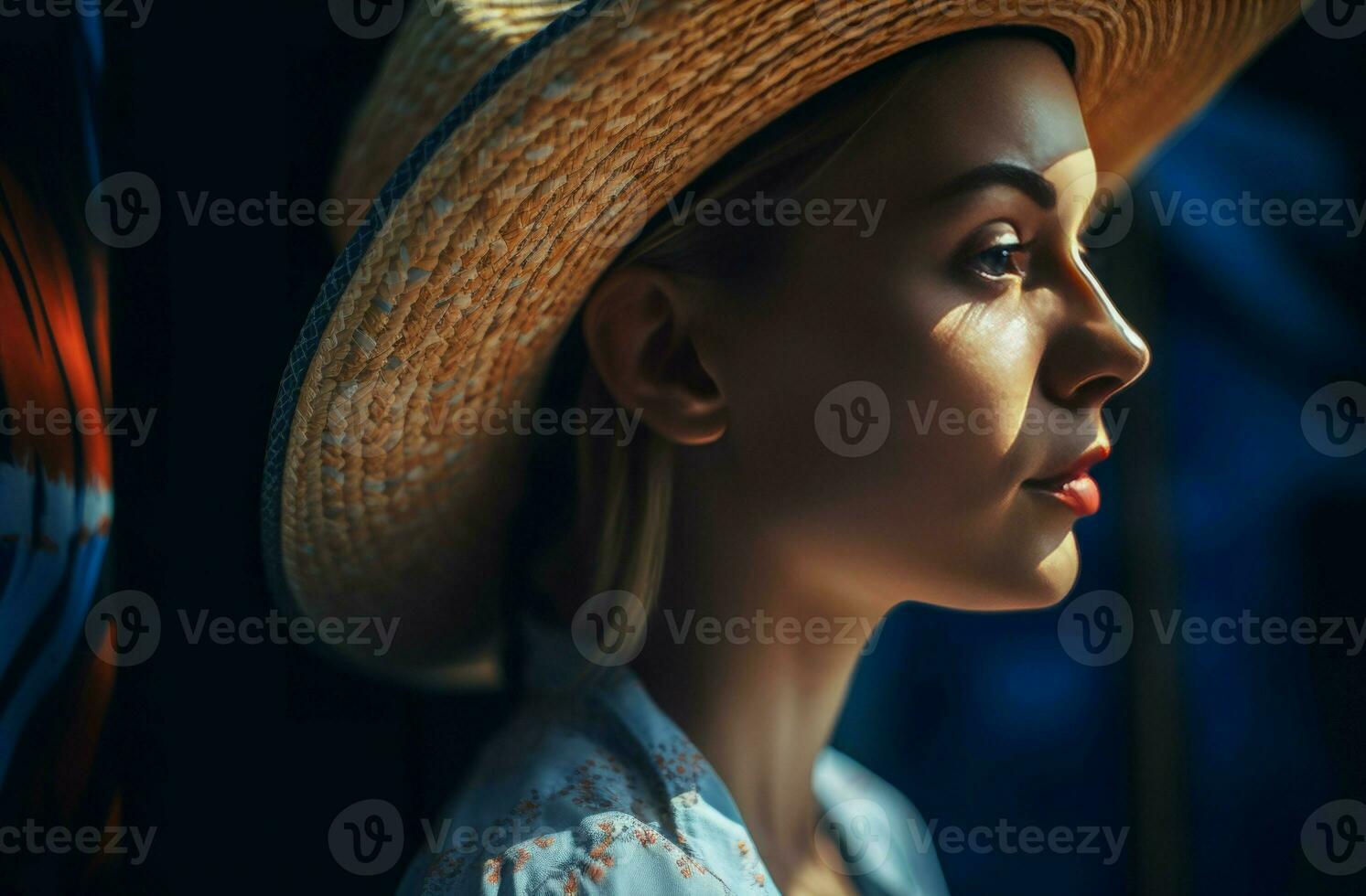 AI generated Woman wearing straw hat portrait. Generate ai photo