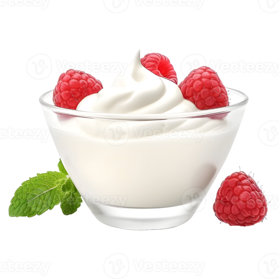 AI generated Whipped Cream Bowl with Strawberries on Transparent background - Ai Generated png