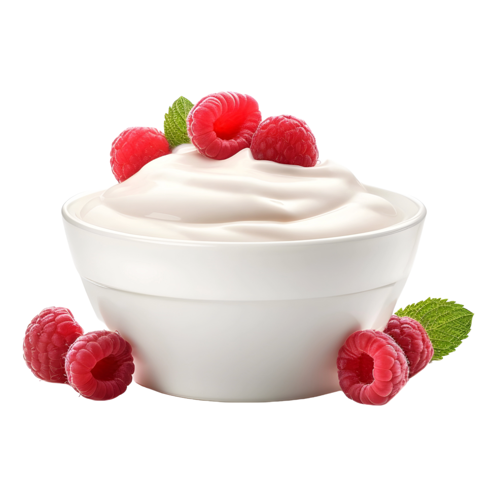AI generated Whipped Cream Bowl with Strawberries on Transparent background - Ai Generated png