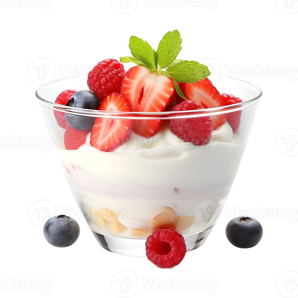 AI generated Whipped Cream Bowl with Strawberries on Transparent background - Ai Generated png