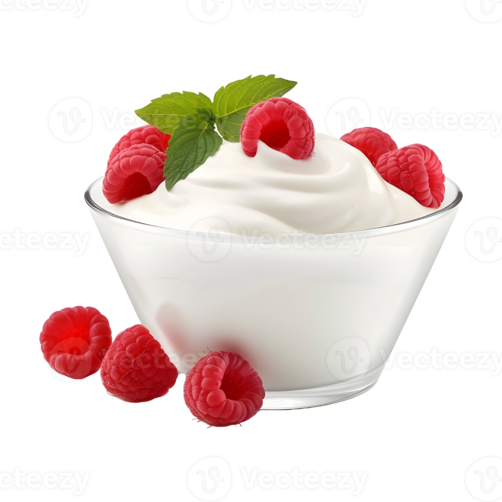 ai généré fouetté crème bol avec des fraises sur transparent Contexte - ai généré png