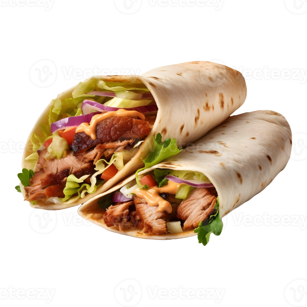 AI generated Chicken Fried Wrap or Shawarma on Transparent background - Ai Generated png