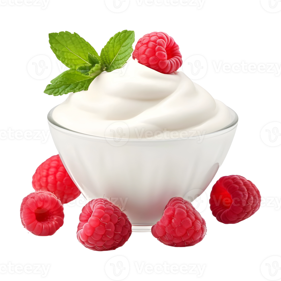 AI generated Whipped Cream Bowl with Strawberries on Transparent background - Ai Generated png