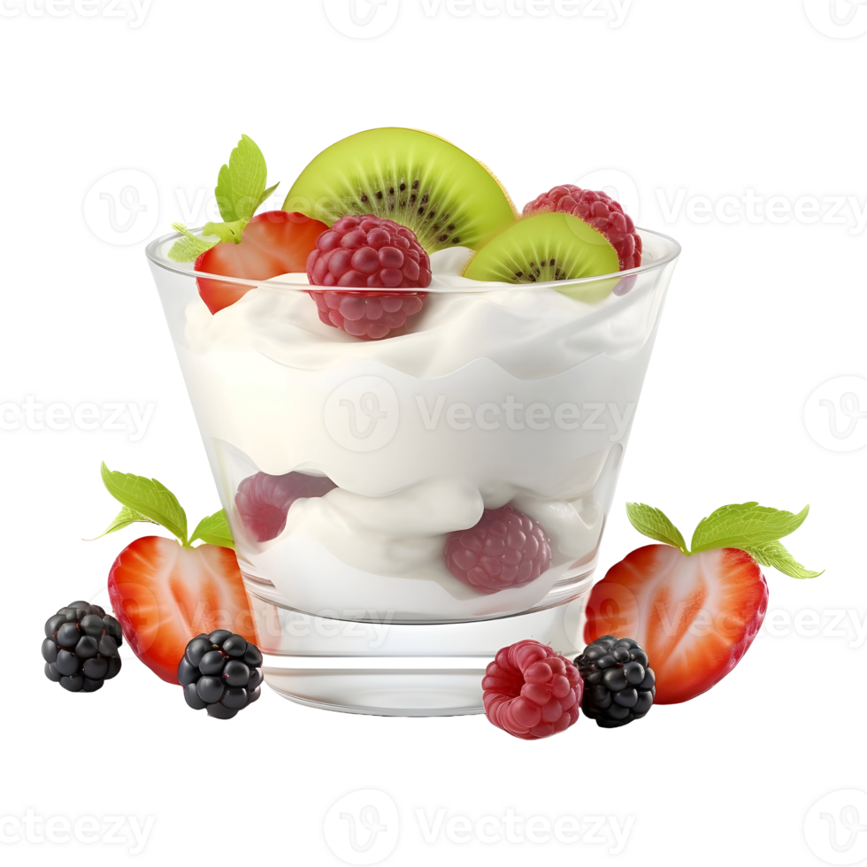 AI generated Whipped Cream Bowl with Strawberries on Transparent background - Ai Generated png