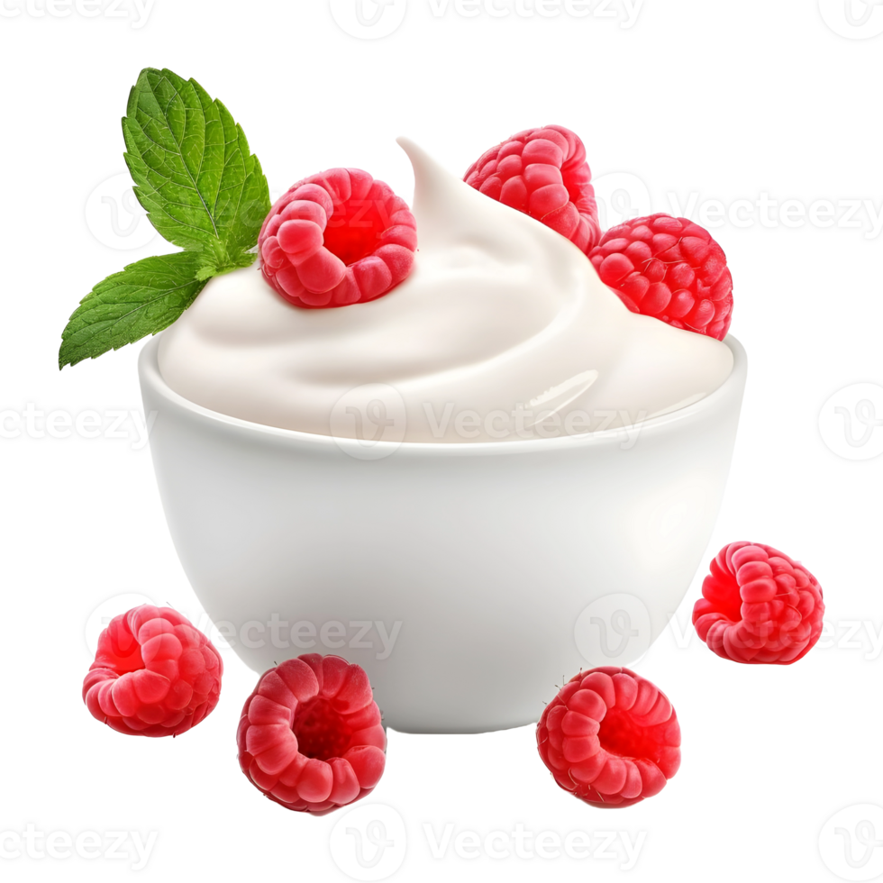 AI generated Whipped Cream Bowl with Strawberries on Transparent background - Ai Generated png