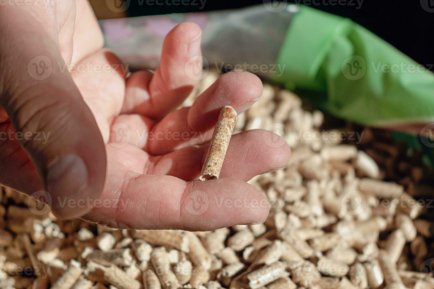 Man holding pellet for stove photo