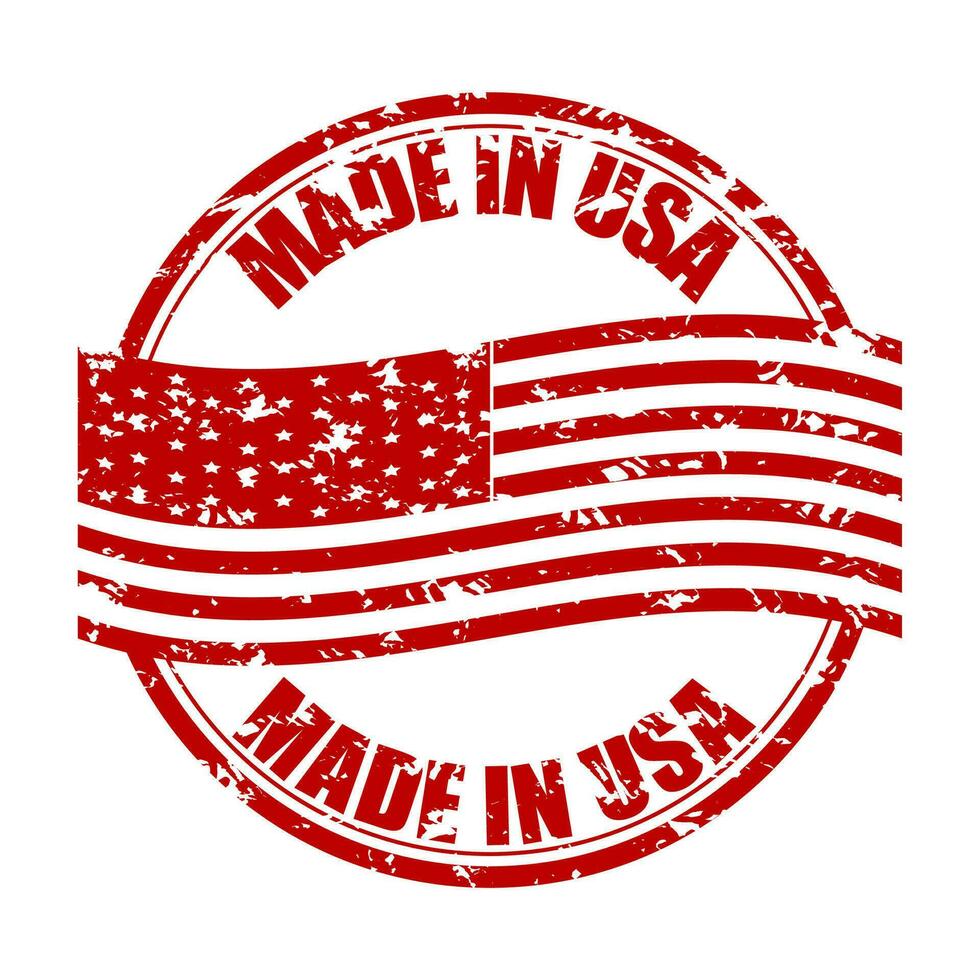 Made in USA rubber stamp with flag. Fabricated in america. Vector produced america, from usa rubber stamp, united states manufacture illustration