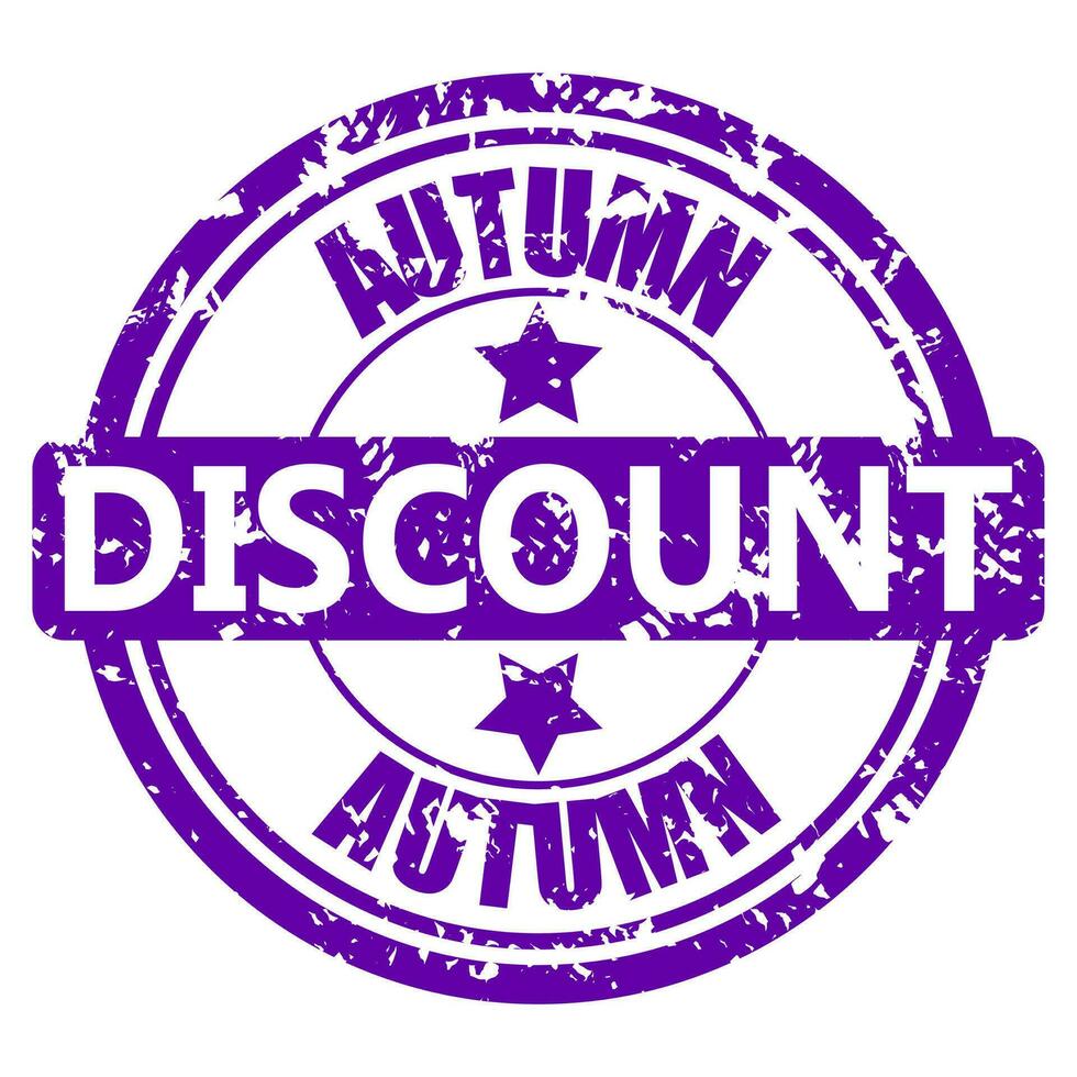 Autumn discount rubber stamp isolata on white, vector promotional discount autumnal, consumerism mark for promo shopping illustration