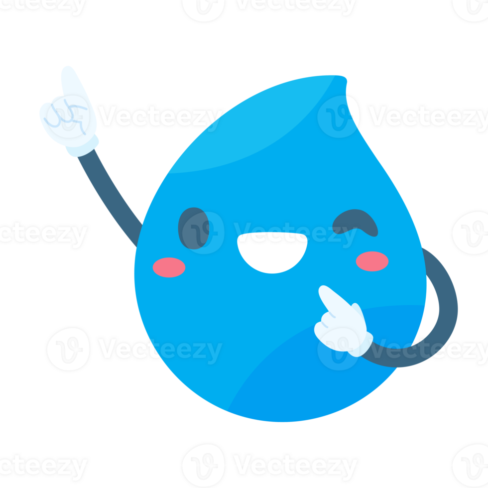 Cute water drop cartoon characters in various poses Providing knowledge to reduce water use png