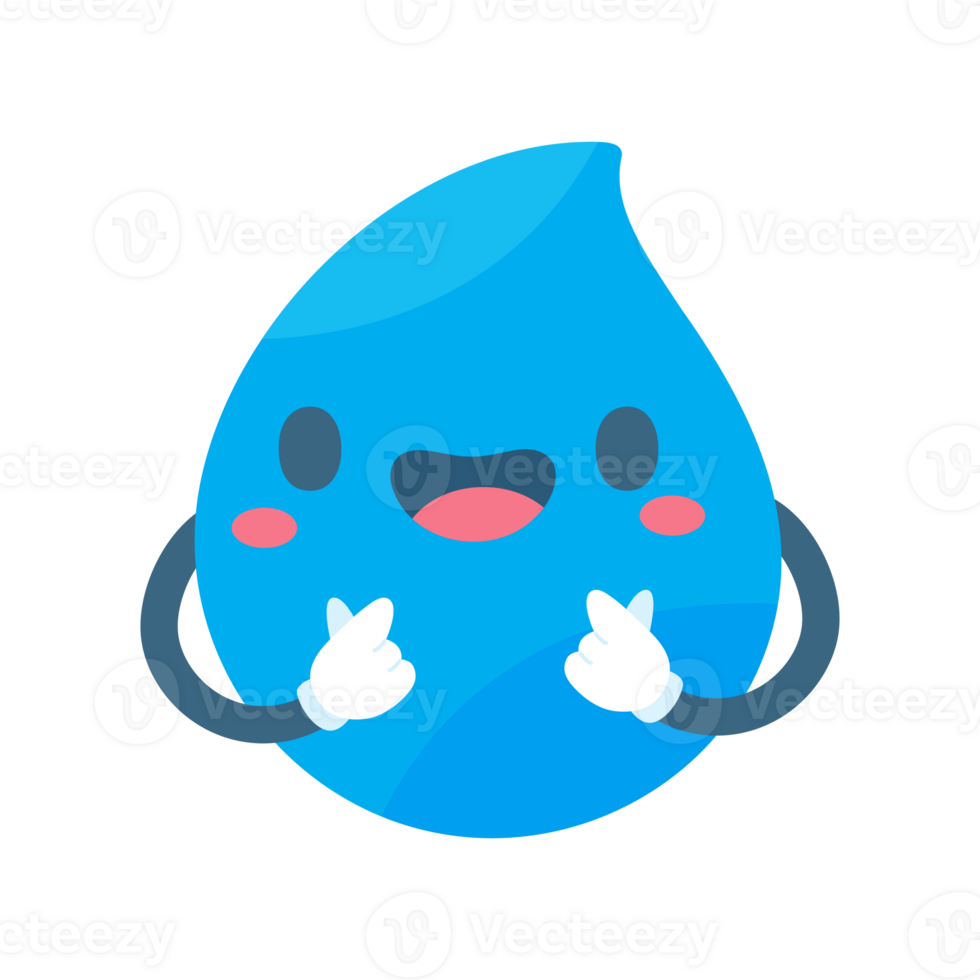 Cute water drop cartoon characters in various poses Providing knowledge to reduce water use png