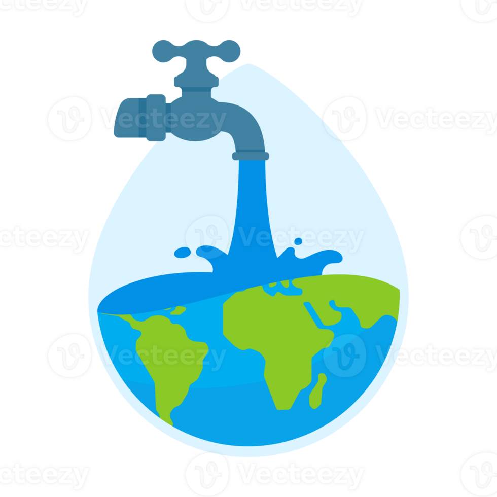 Faucet with water drops falling on the earth Water resource conservation concept png
