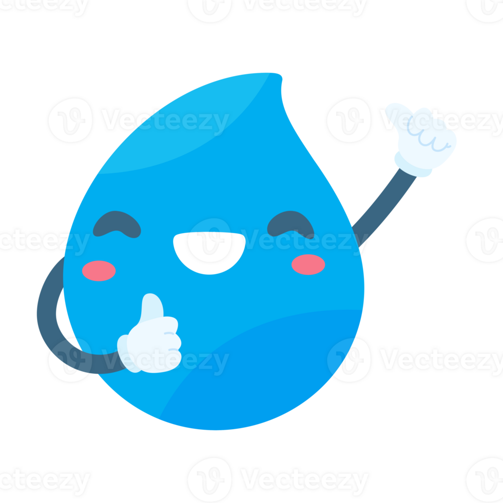 Cute water drop cartoon characters in various poses Providing knowledge to reduce water use png