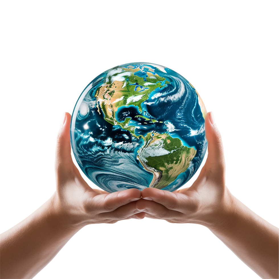 AI generated Hands holding earth isolated on transparent background png