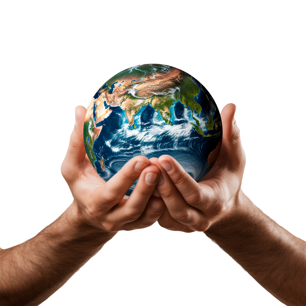 AI generated Hands holding earth isolated on transparent background png