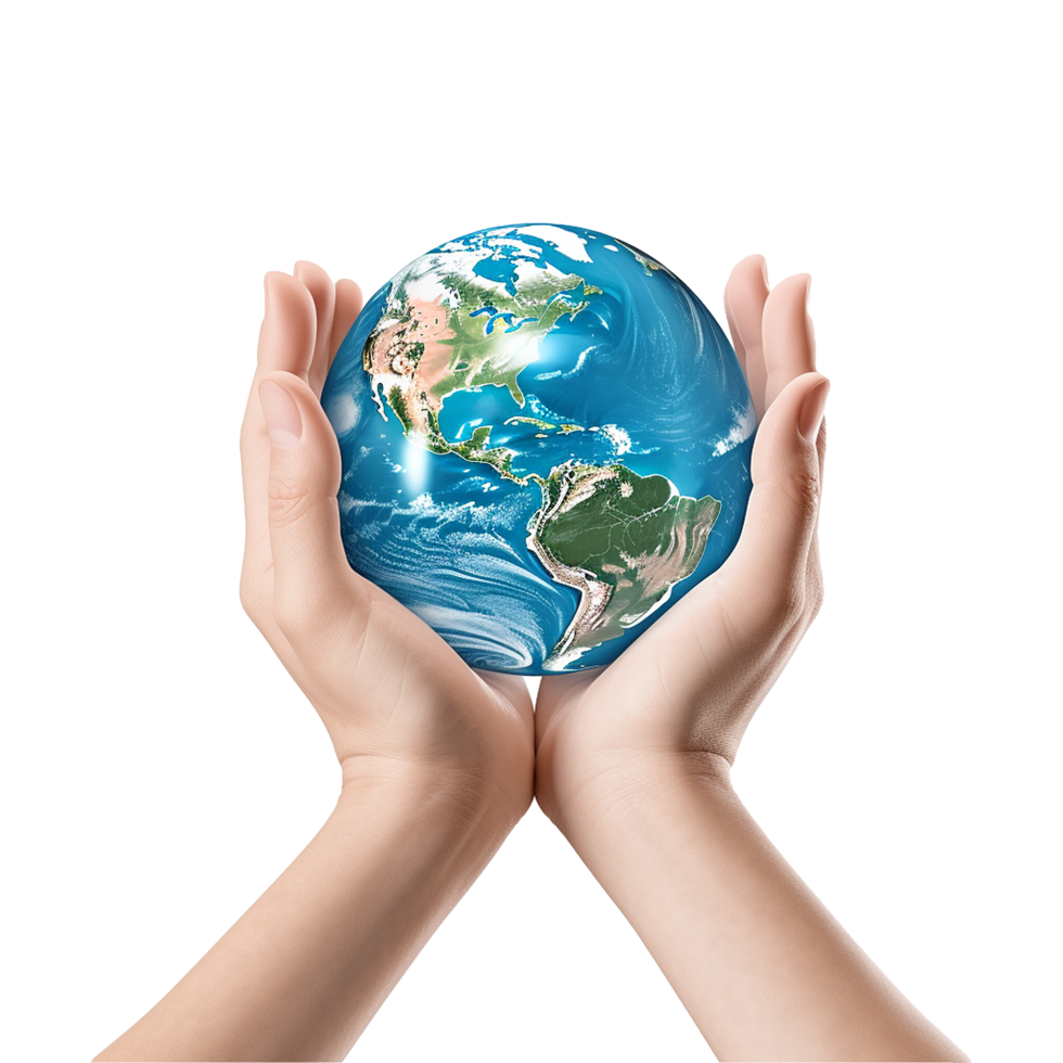 AI generated Hands holding earth isolated on transparent background png