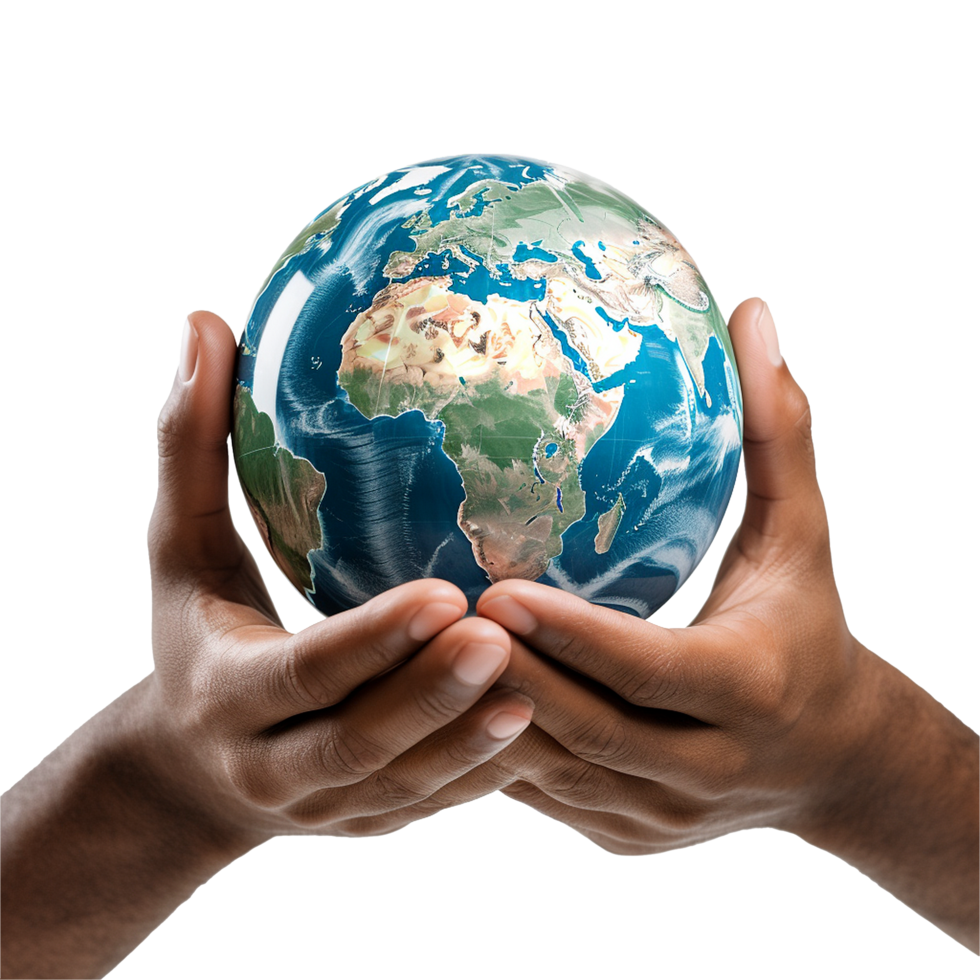 AI generated Hands holding earth isolated on transparent background png