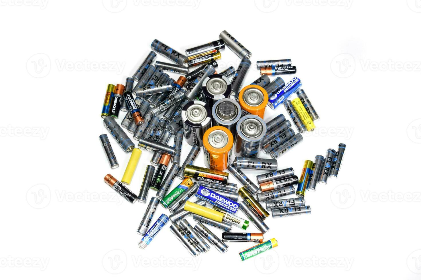 Salt and alkaline batteries, a source of energy for portable technology. AAA and AA batteries photo