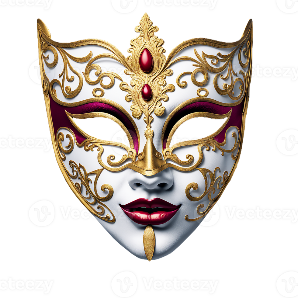 AI generated A white and gold Venetian carnival mask, PNG file