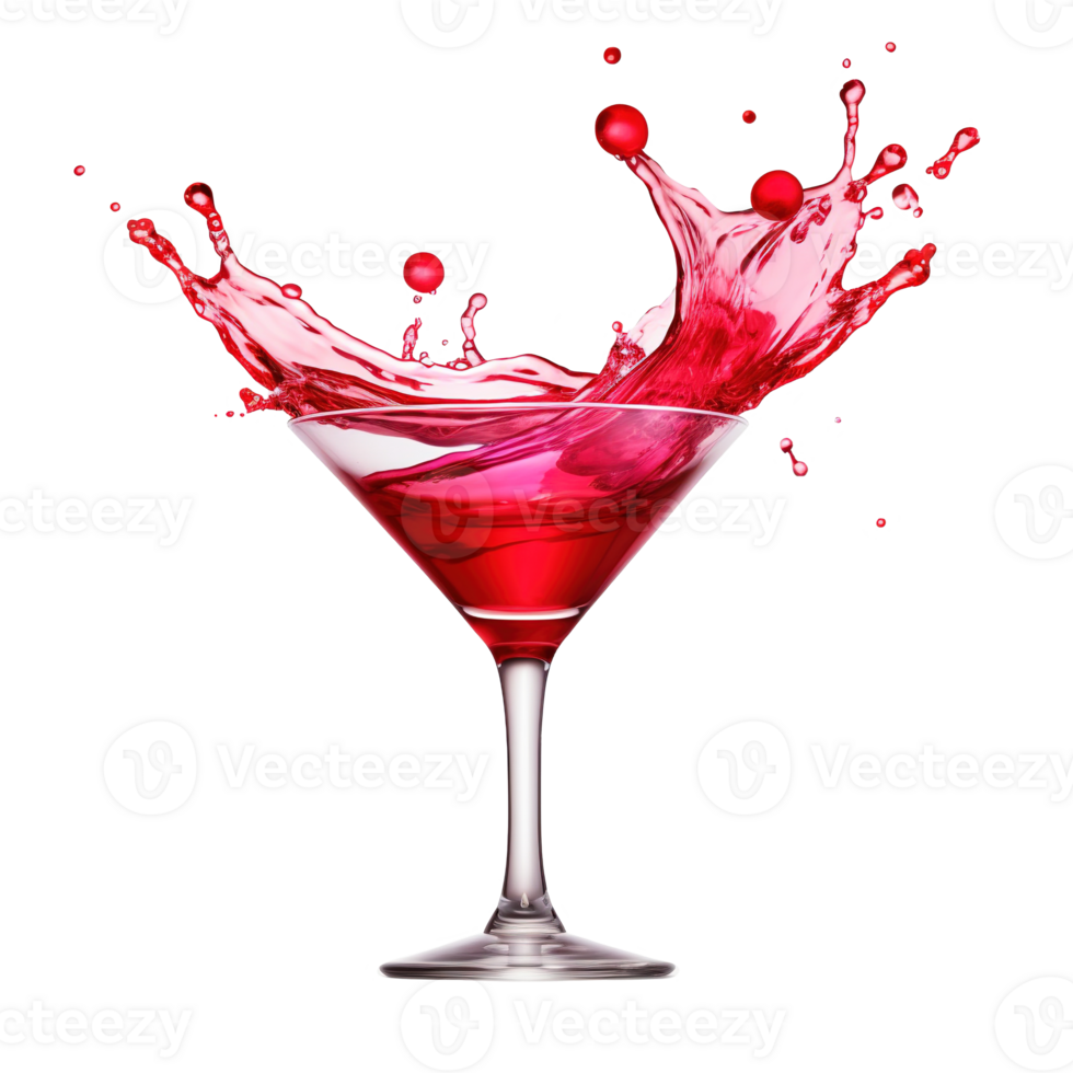 AI generated Generative AI, PNG red martini cocktail in glass with splashes and drops