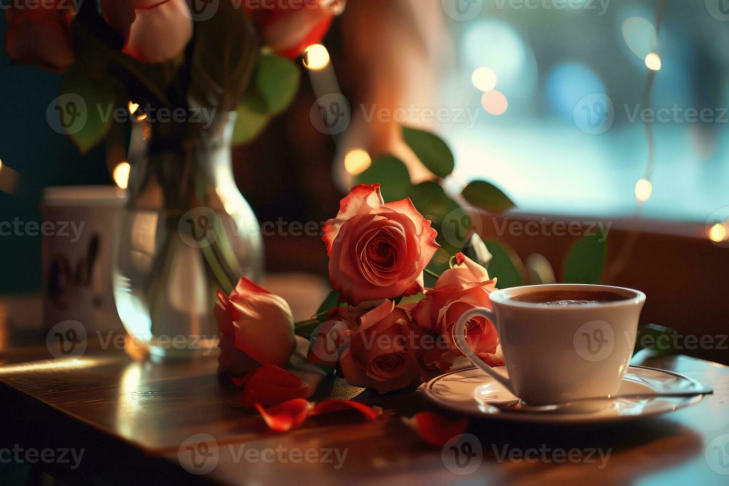 AI generated Romantic Coffee Date in Vintage Style Cafe photo