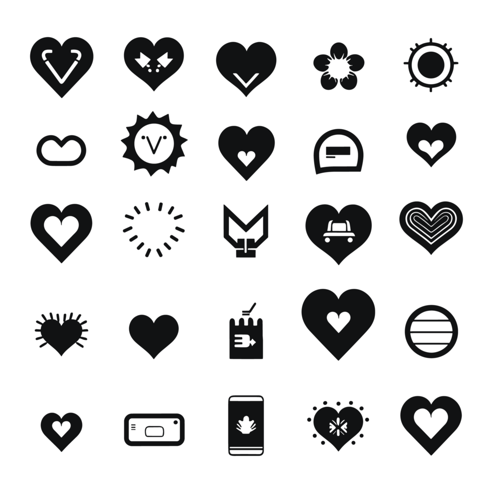 Heart icon set silhouette Valentine's Day PNG file