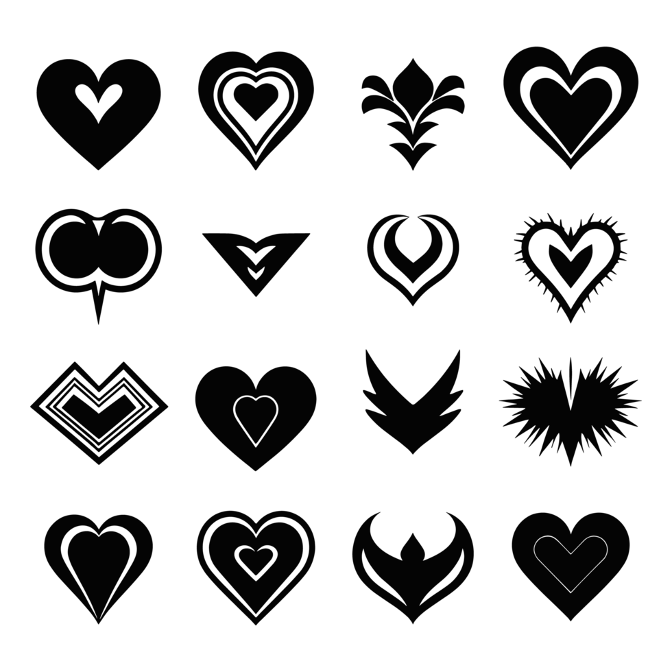 Heart icon set silhouette Valentine's Day PNG file