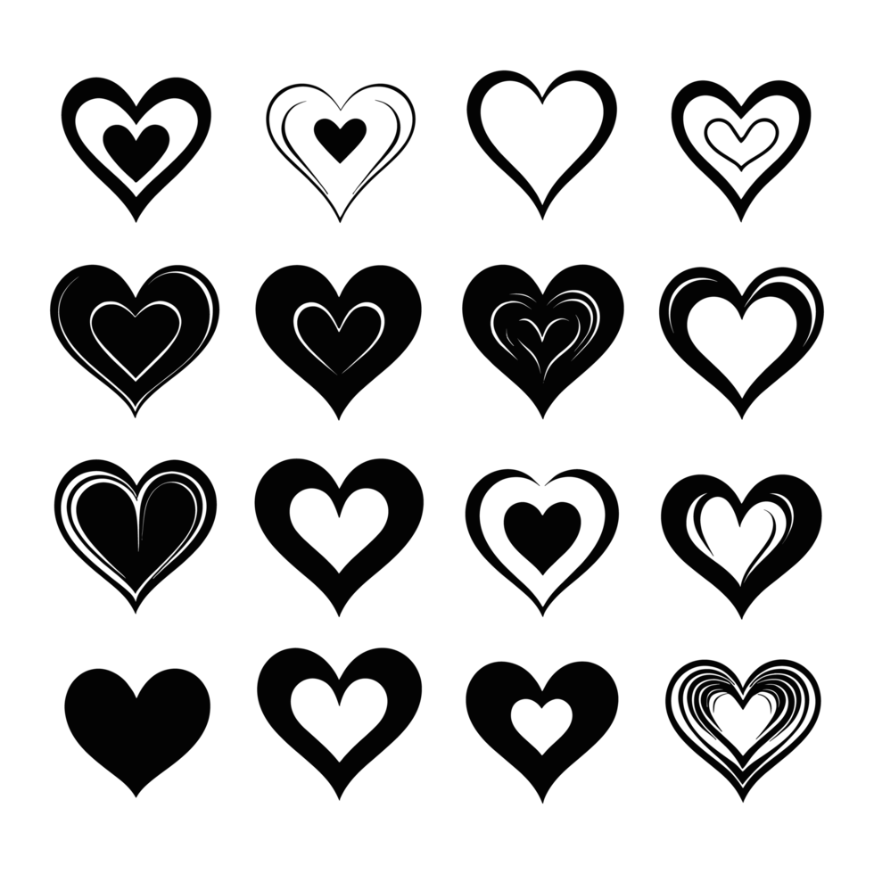 Heart icon set silhouette Valentine's Day PNG file