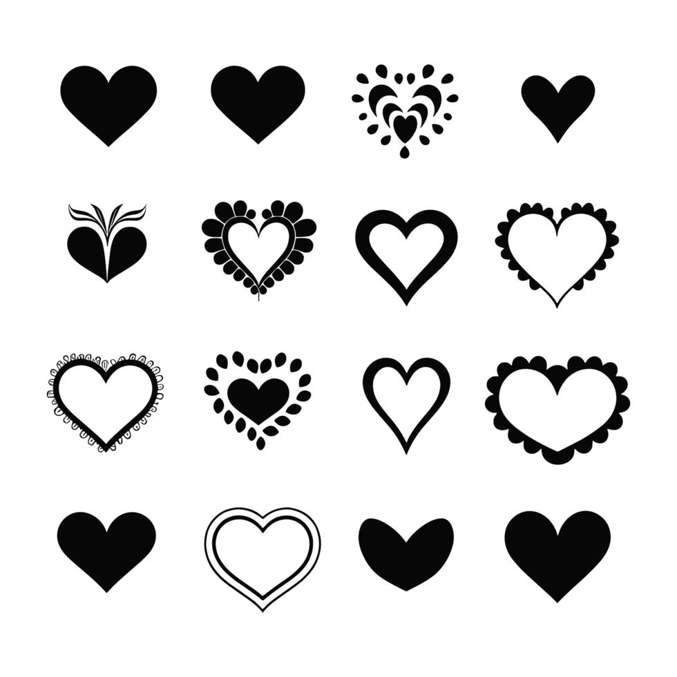 Heart icon set silhouette Valentine's Day PNG file