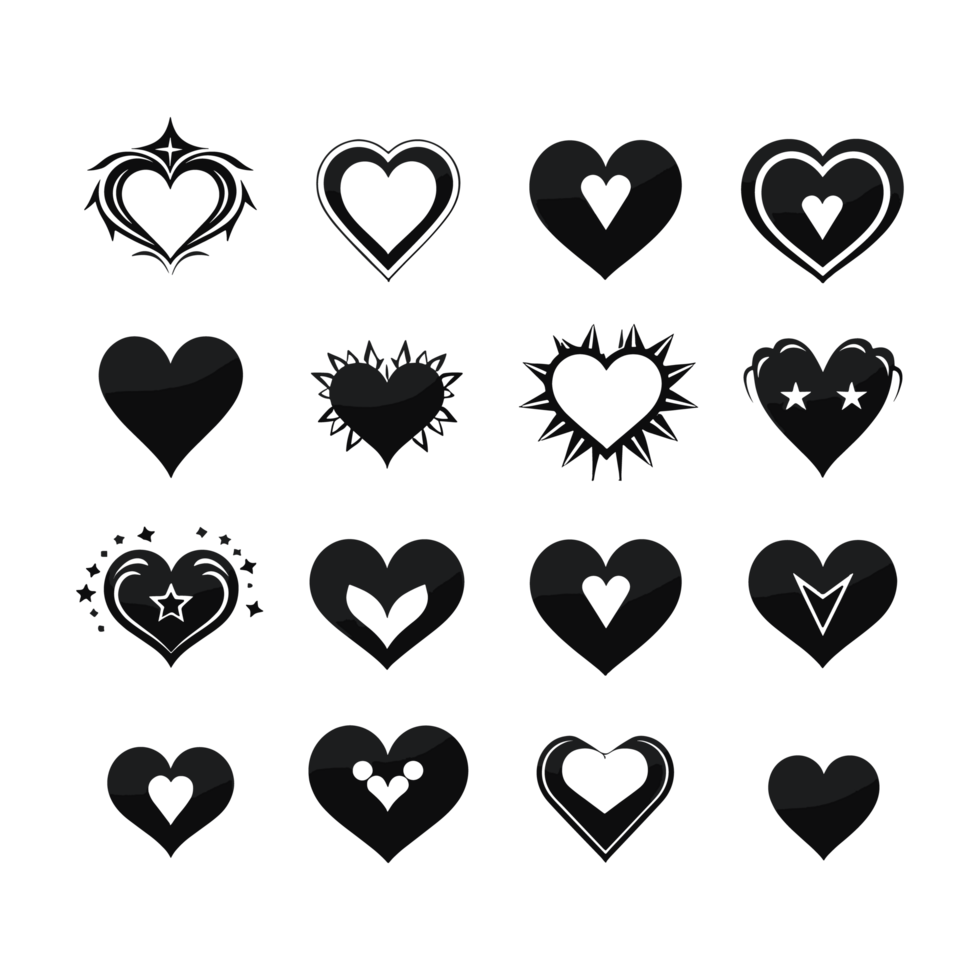 Heart icon set silhouette Valentine's Day PNG file