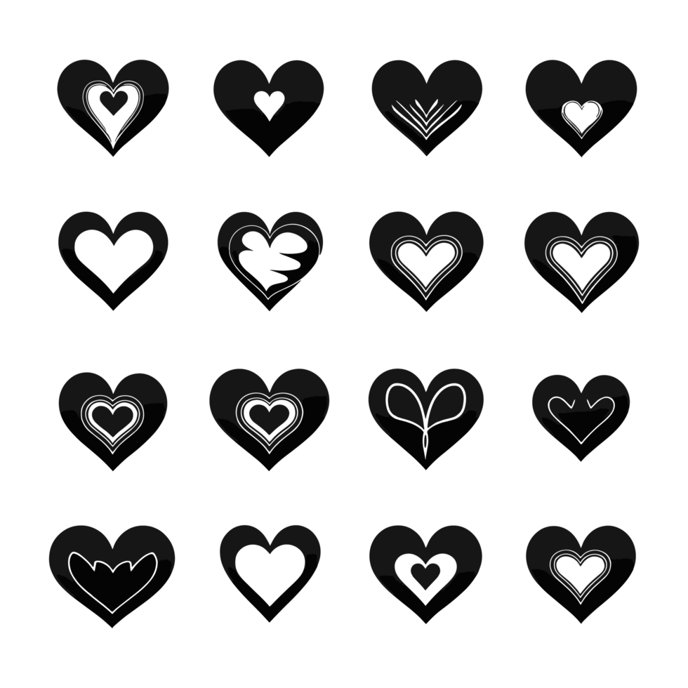 Heart icon set silhouette Valentine's Day PNG file
