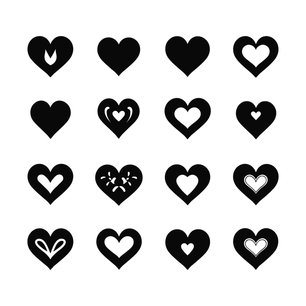 Heart icon set silhouette Valentine's Day PNG file