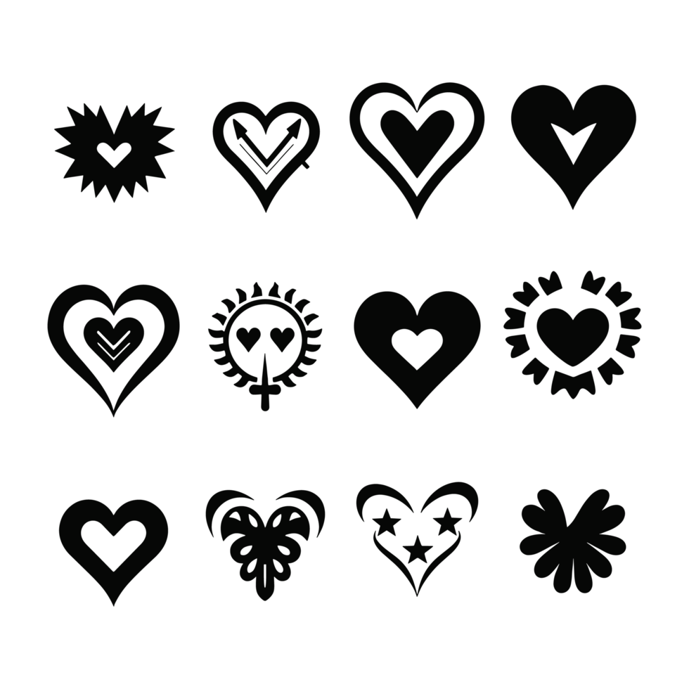 Heart icon set silhouette Valentine's Day PNG file