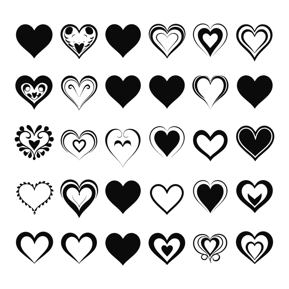 Heart icon set silhouette Valentine's Day PNG file