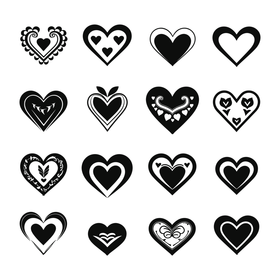 Heart icon set silhouette Valentine's Day PNG file
