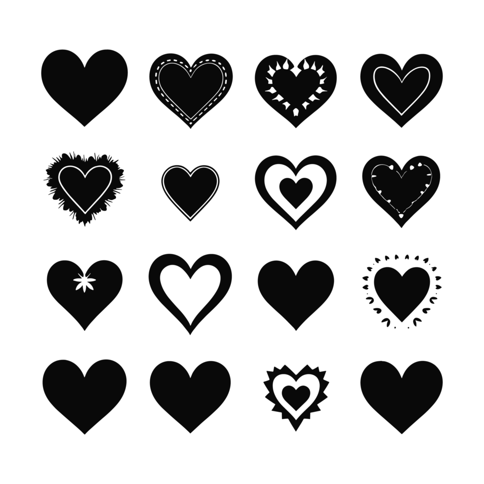 Heart icon set silhouette Valentine's Day PNG file