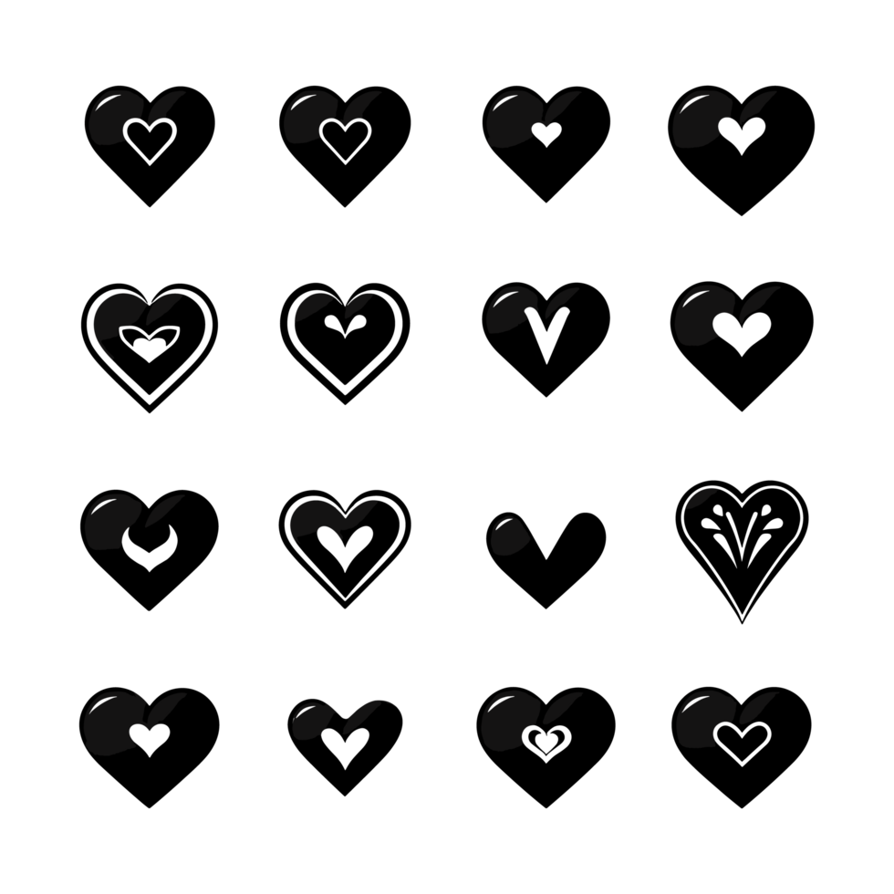 Heart icon set silhouette Valentine's Day PNG file