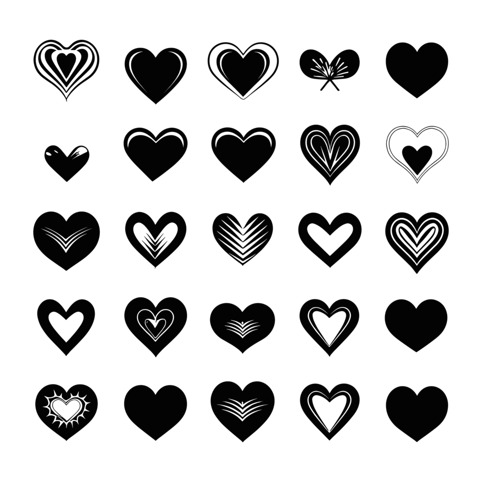 Heart icon set silhouette Valentine's Day PNG file