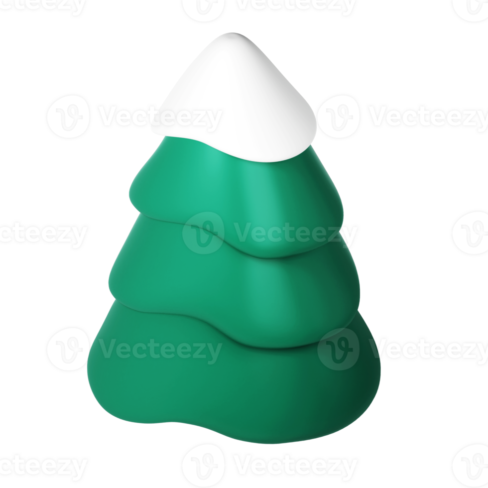 3d illustration of Christmas tree with snow. Holiday element isolated Render Abstract Evergreen Winter Tree Fir. Happy New Year Decoration Holiday and Xmas Celebration png