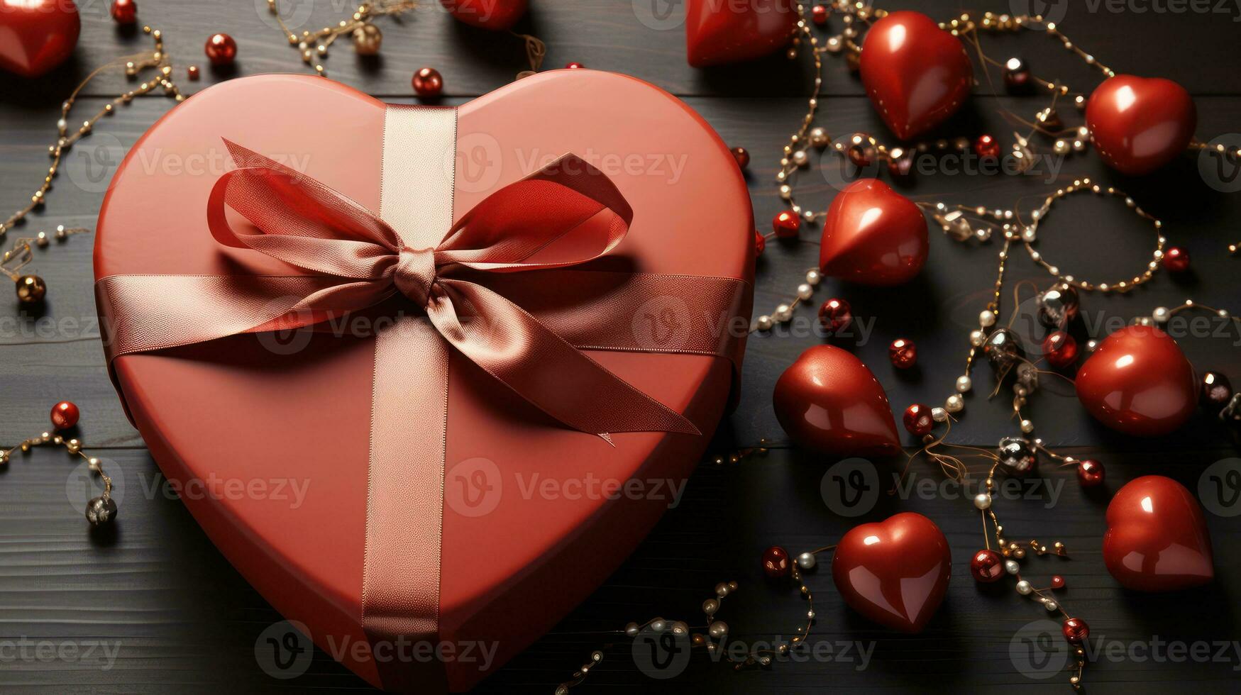 AI generated Valentine's Day Love Heart-Shaped Gift Box with Ribbon photo