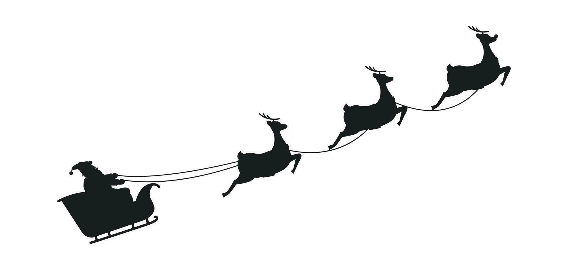 oscuro silueta de Papa Noel claus montando en un trineo. Navidad diseño elemento. aislado en blanco. vector