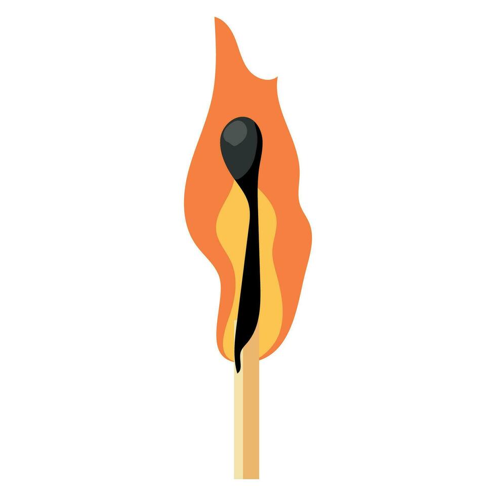 Cute vector illustration of a burning match stick. Isolated on white.