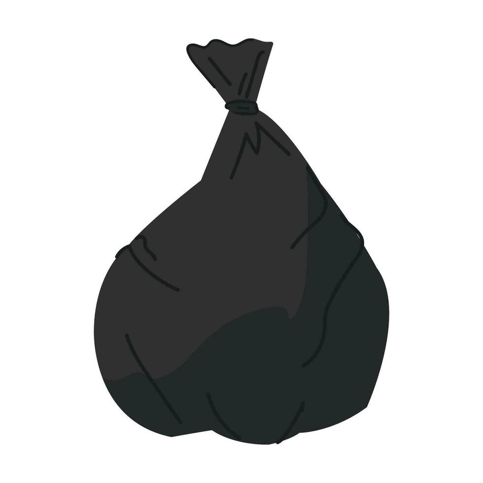A hand drawn illustration of a cartoon style garbage bag. Isolated on white. vector