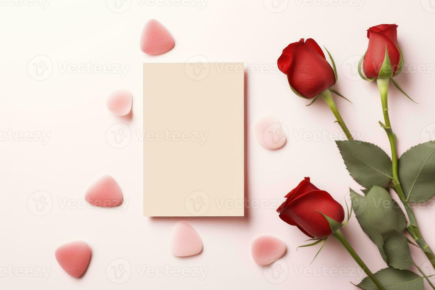 AI generated Elegant Love Theme Party Invitation Card ,Pale Pink Background with Decorative Rose photo