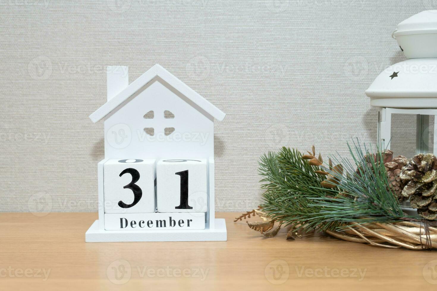 December 31. New Year composition, the calendar and Christmas composition. Celebration, party concept photo