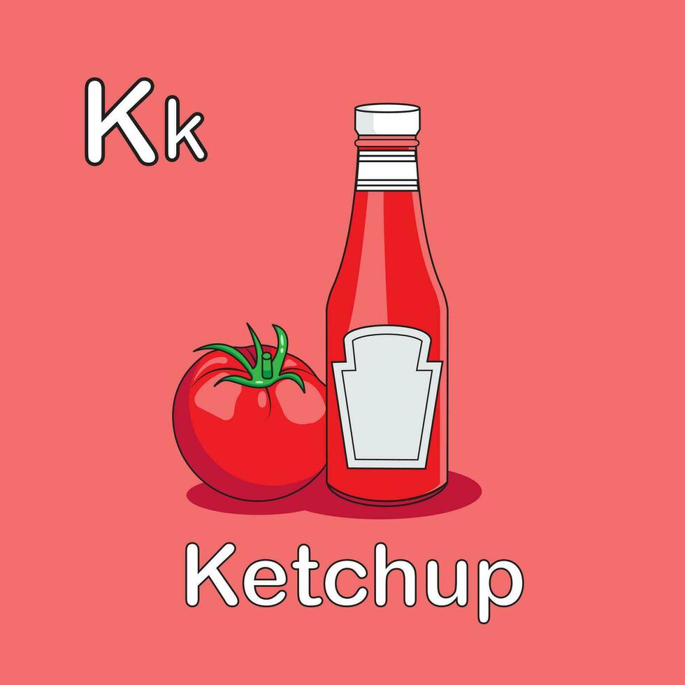 Vector illustration of ketchup flashcards alphabet for children