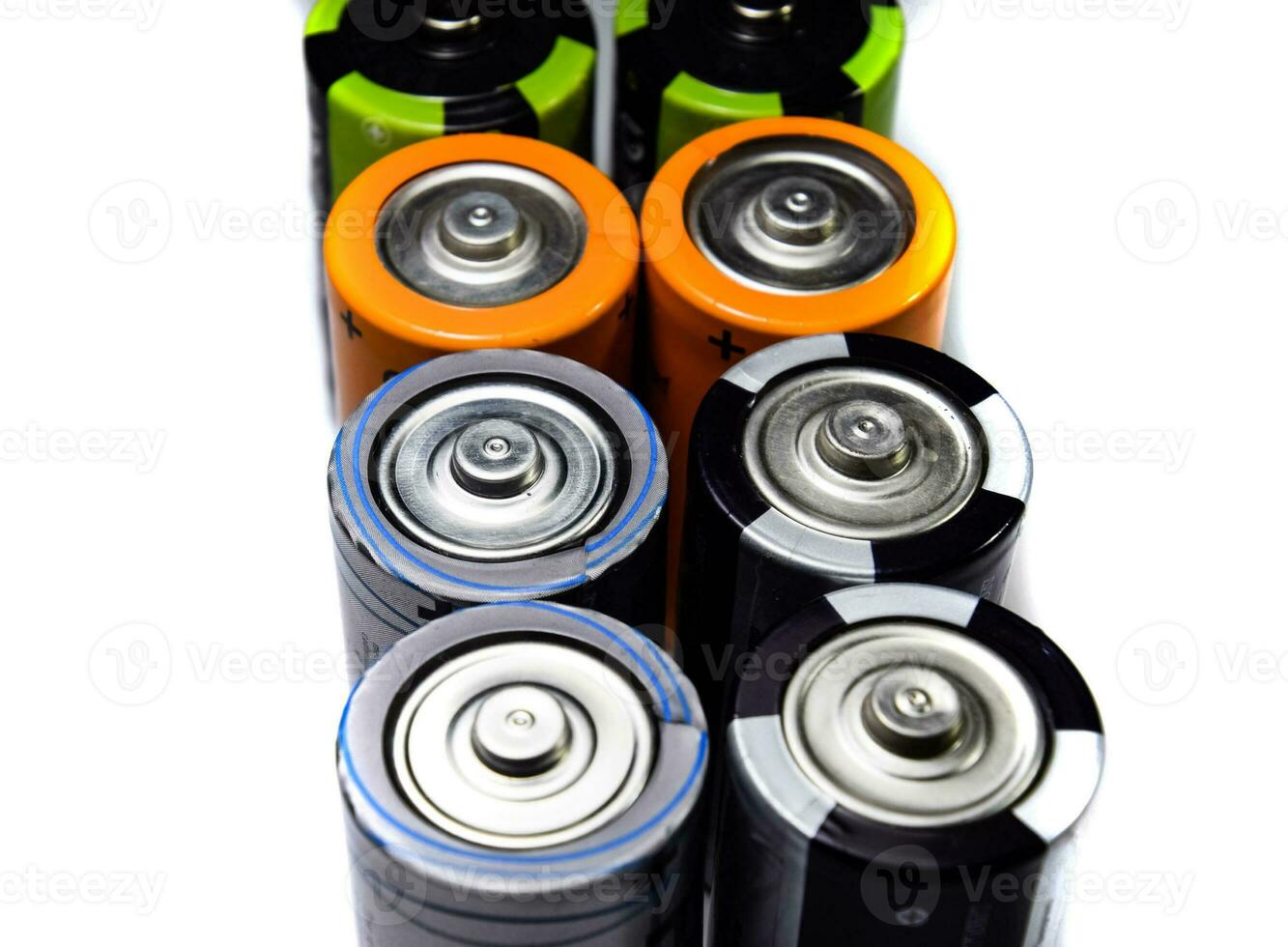 Salt and alkaline batteries, source of energy for portable technology. AAA and AA batteries photo