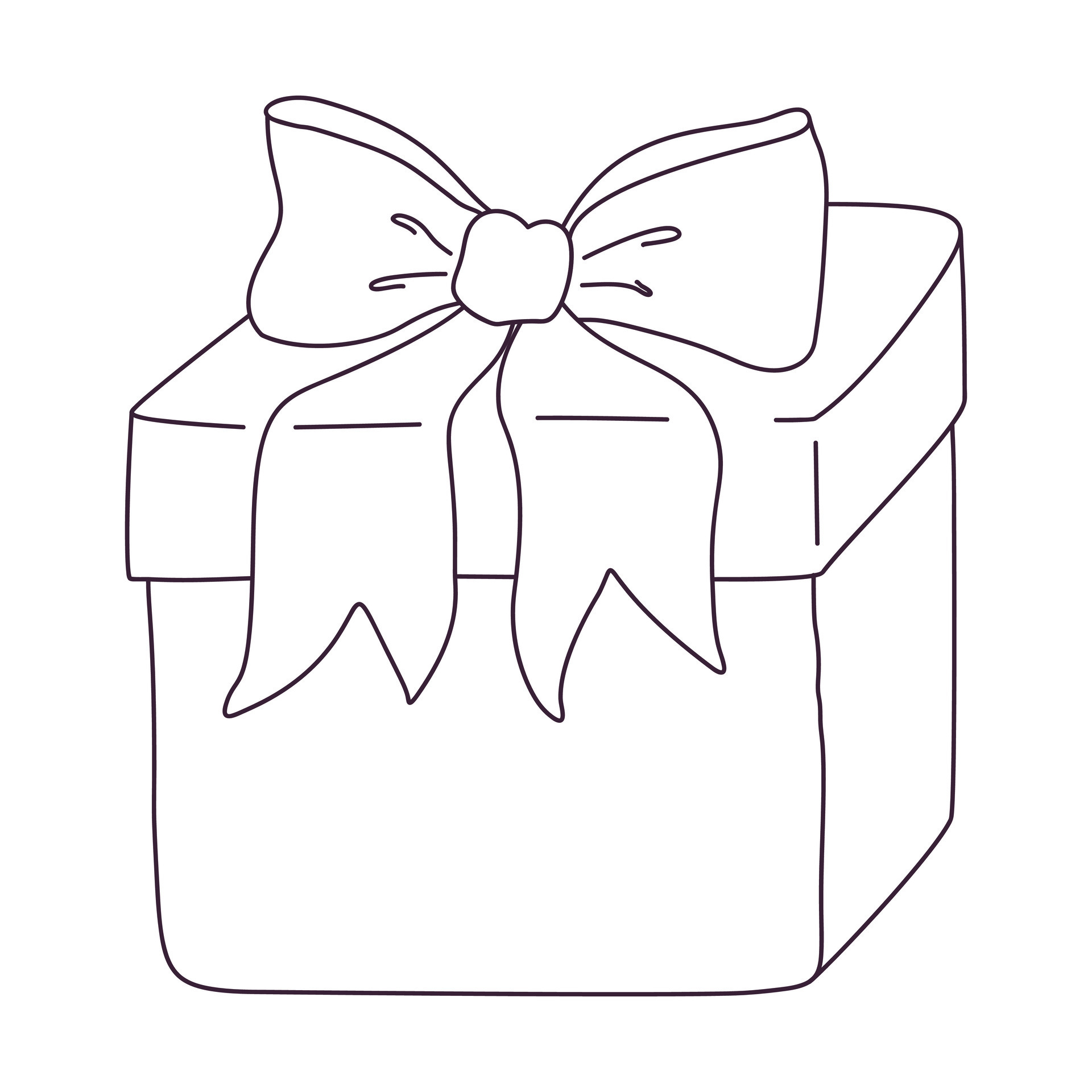 Hand drawn gift box with bow. Birthday present. Outline doodle vector