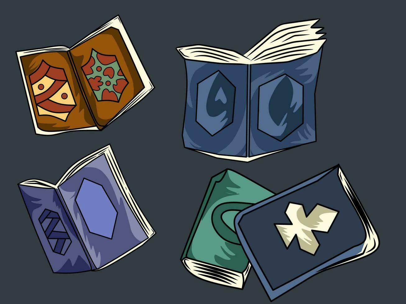 Old grimore book icons set vector
