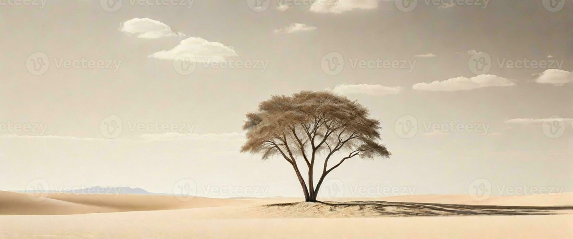 ai generado largo exposición de un solitario árbol en un vasto campo foto