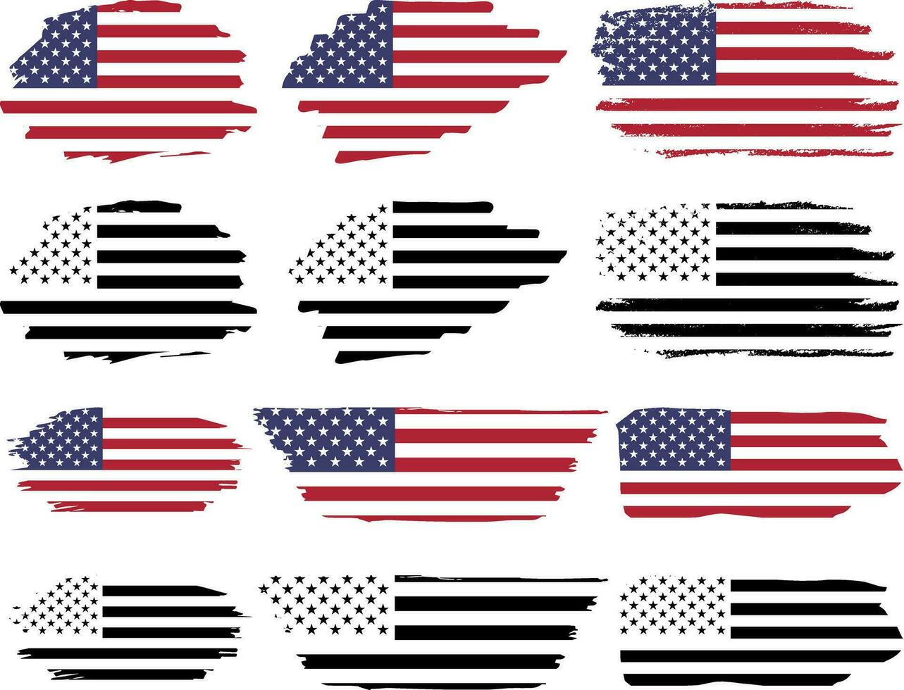 conjunto de Estados Unidos granja bandera, grunge Estados Unidos bandera conjunto vector, grunge, bandera, silueta, independencia, julio, 4to de julio, 4to julio, bandera silueta vector